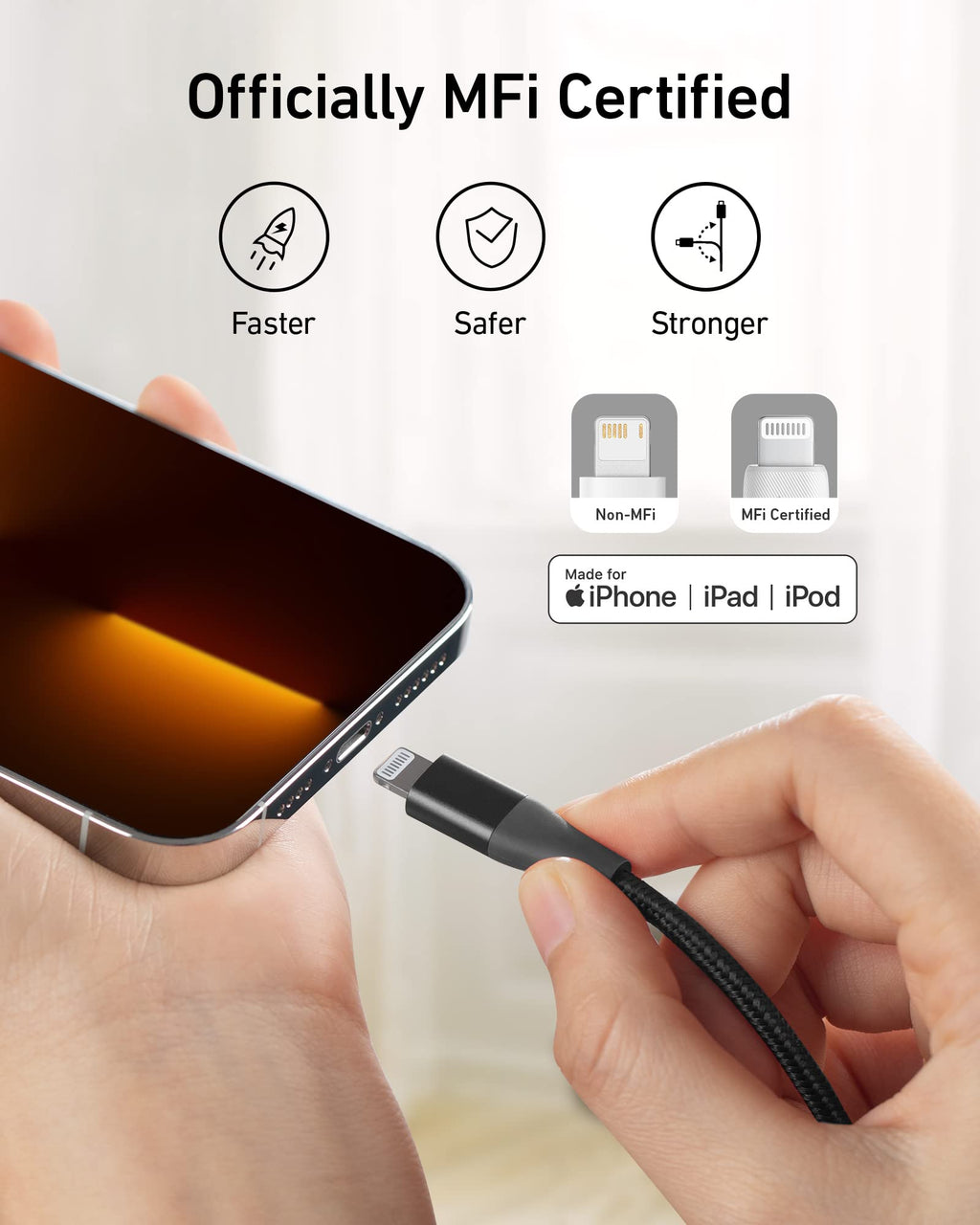 Anker cable with iPhone for certified fast charging