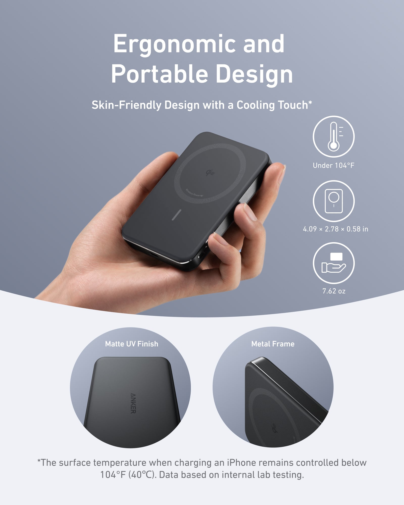 Anker with ergonomic portable Qi2 power bank, matte UV finish