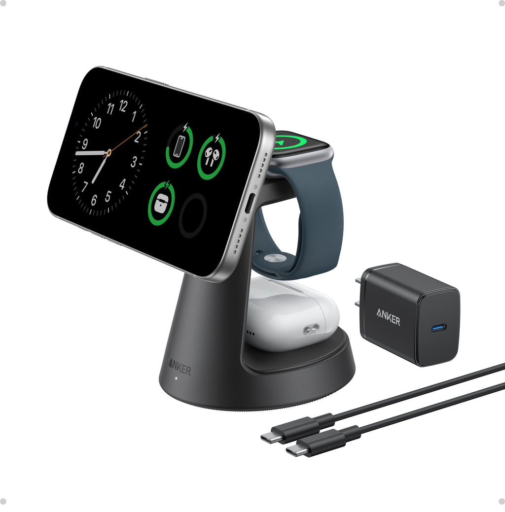 Anker with charging station for phone and watch with cable
